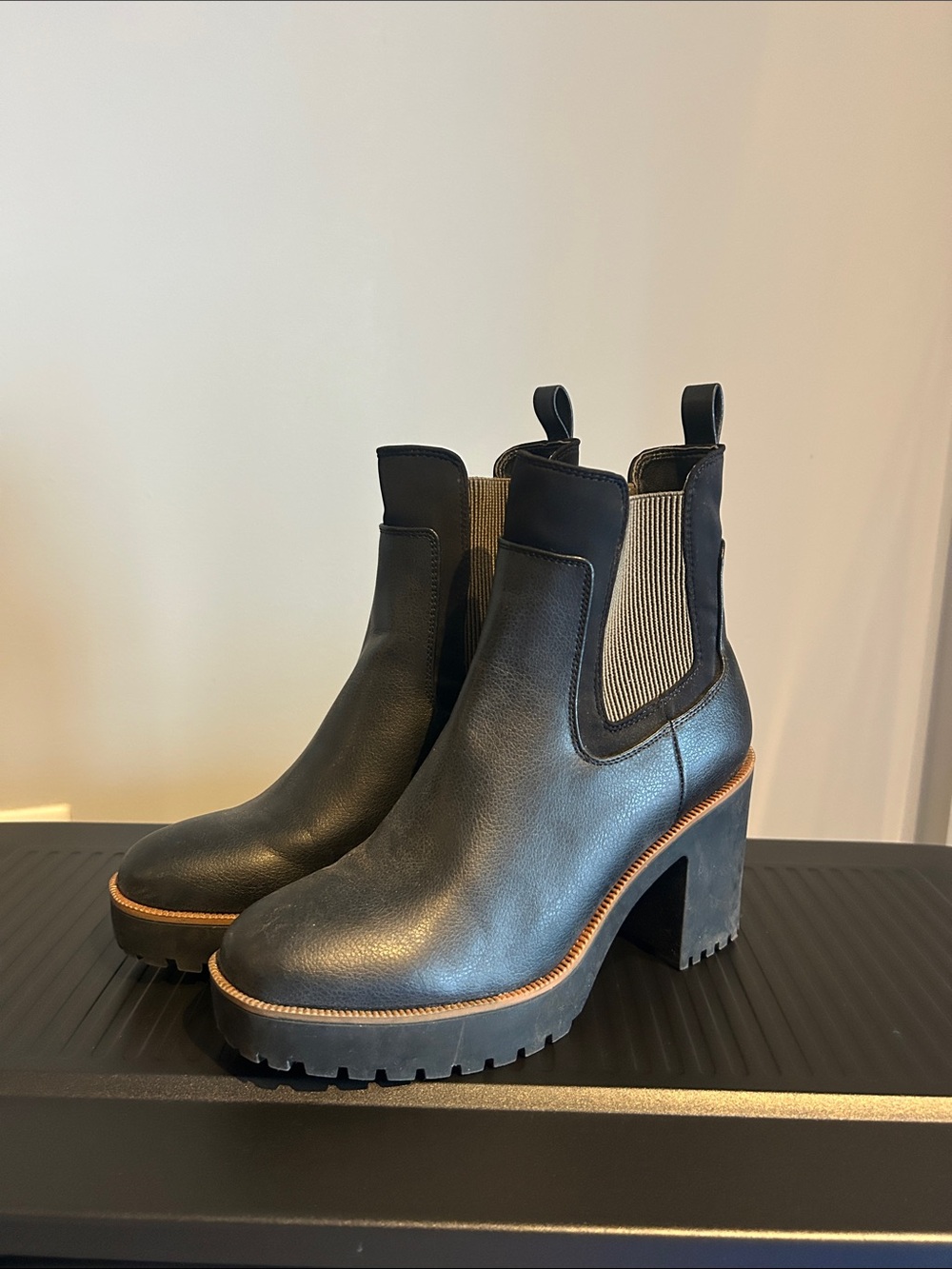 Women's Black Chelsea Block Heel Boot with Lug Sole